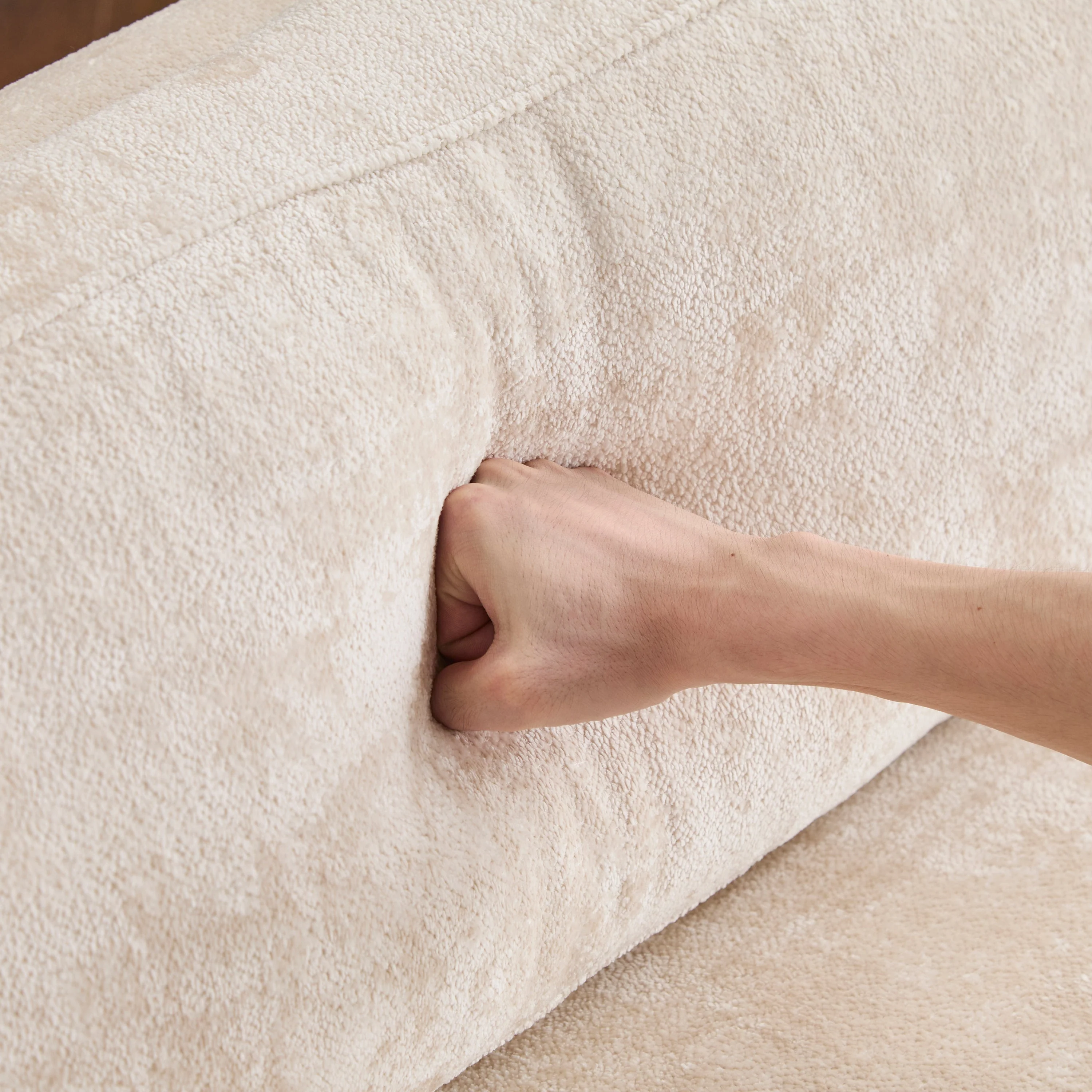 Mid Century Boucle Sofa with Solid Wood Base