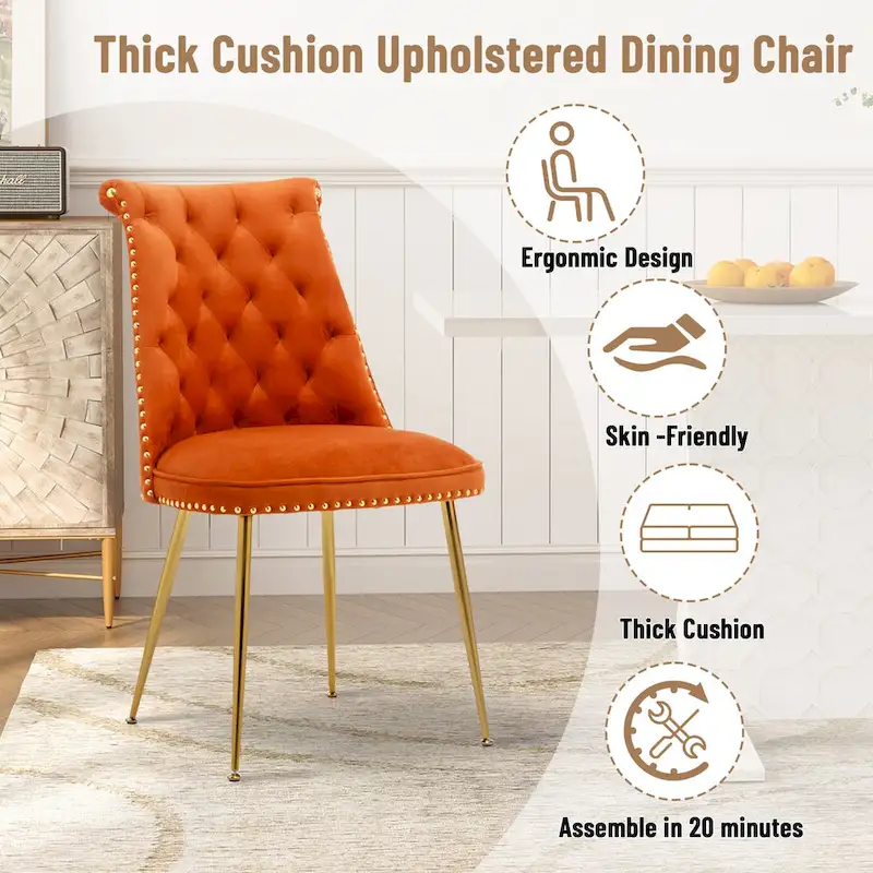 Clihome Modern Velvet Upholstered Featured Dining Chairs (Set of 2)