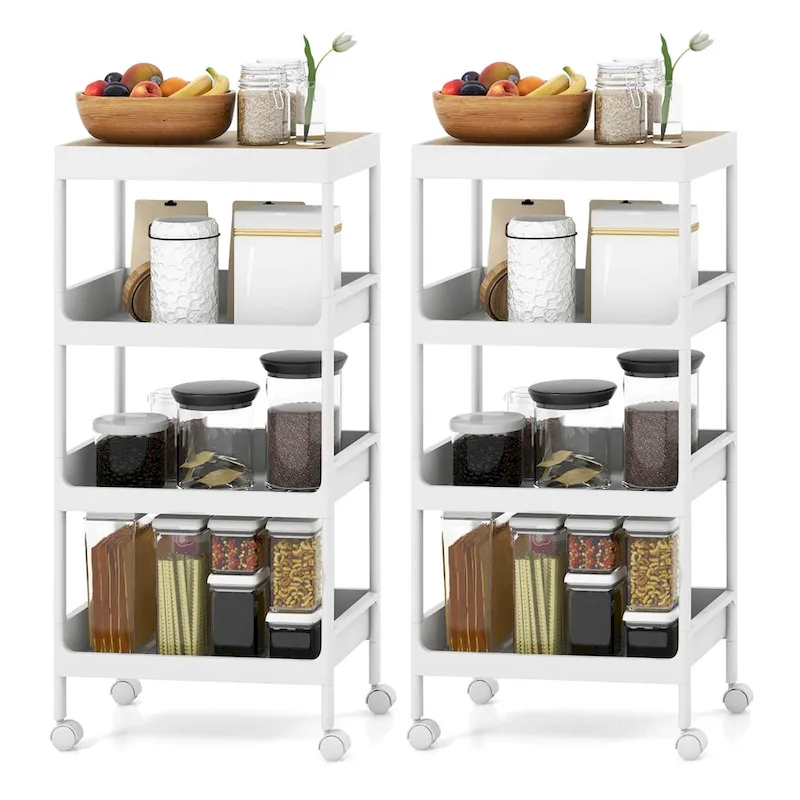 Costway 2PCS 4 Tier Utility Rolling Cart Rolling Storage Cart with - 16x 10.5x 33 (L x W x H)