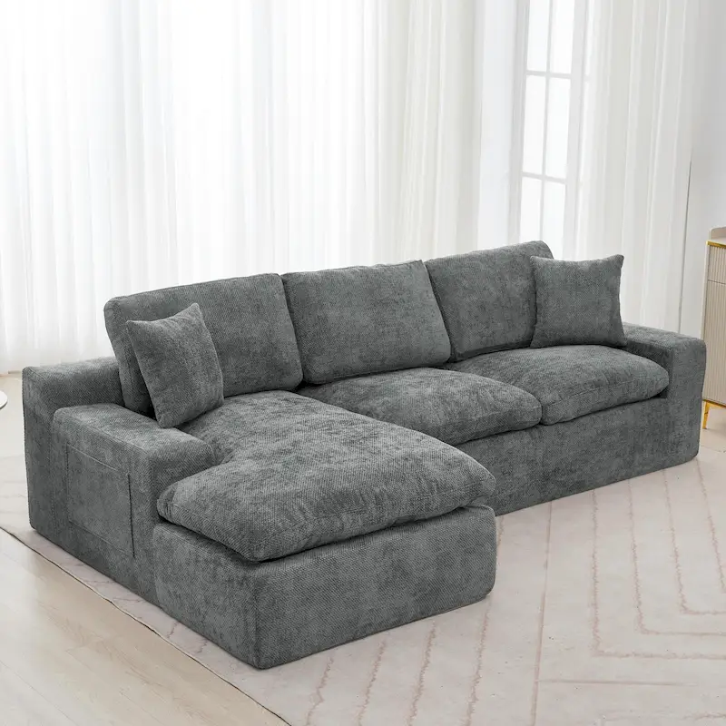 L-Shaped Reversible Sectional Sofa Chenille Fabric Couch Chaise