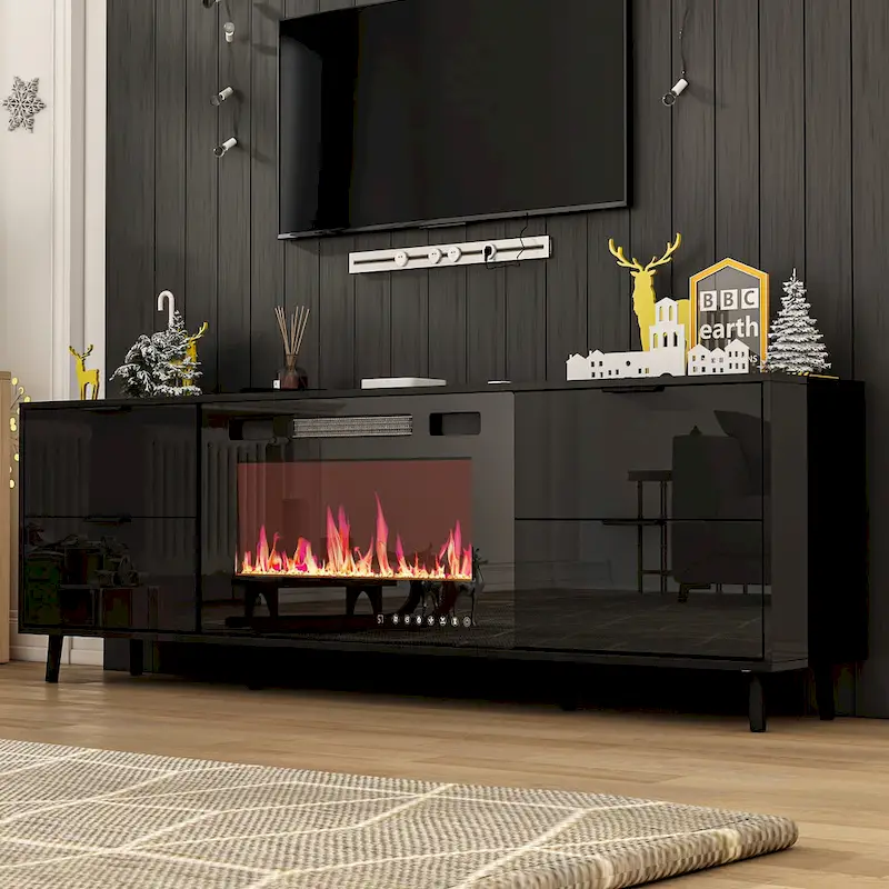 30 Recessed Electric Fireplace High Glossy TV Stand Combo Fireplace