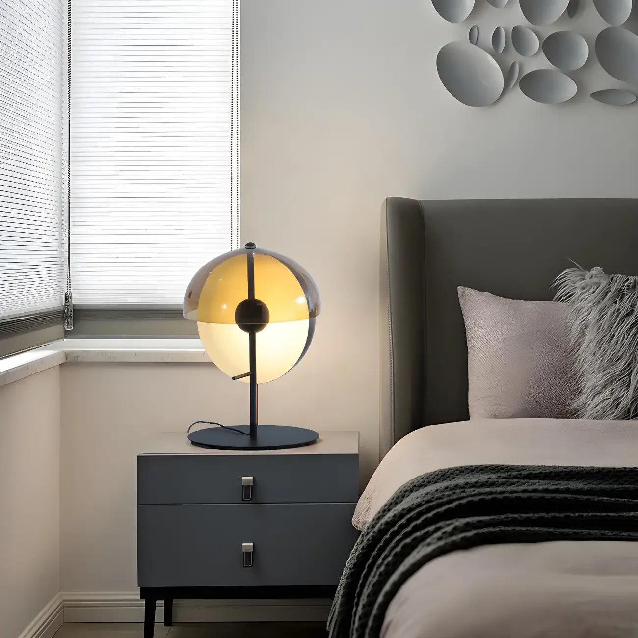 Modern Black Glass Globe Table Lamp for Bedroom