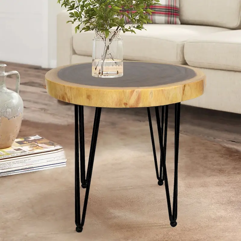 Natural Solid Wood Round End Table Coffee Table