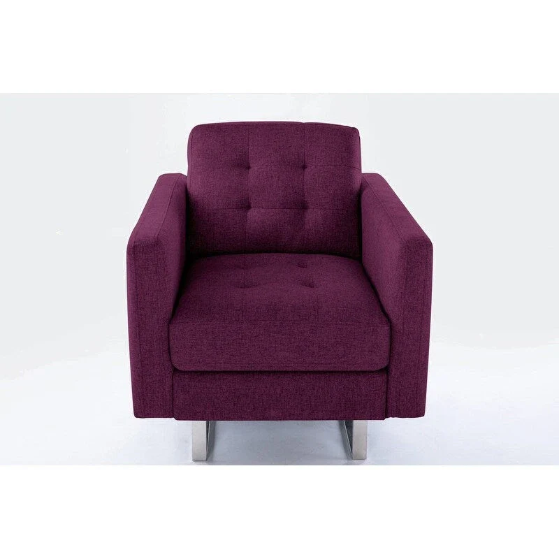 Linen Fabric Armchair with Metal Legs, Side Pockets, and Pillow