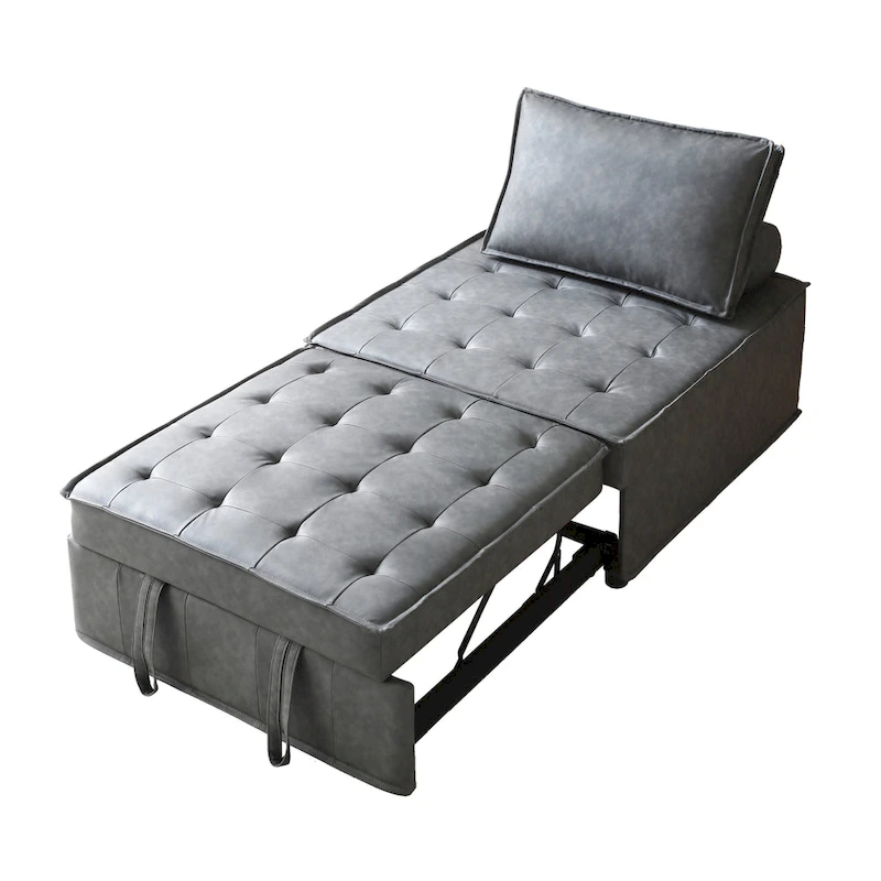 39 Faux Leather Single Ottoman Pull-Out Sofa Bed with Adjustable Backrest
