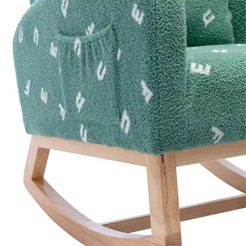 Green 26.8 Upholstered High Back Rocking Chair with Side Pocket