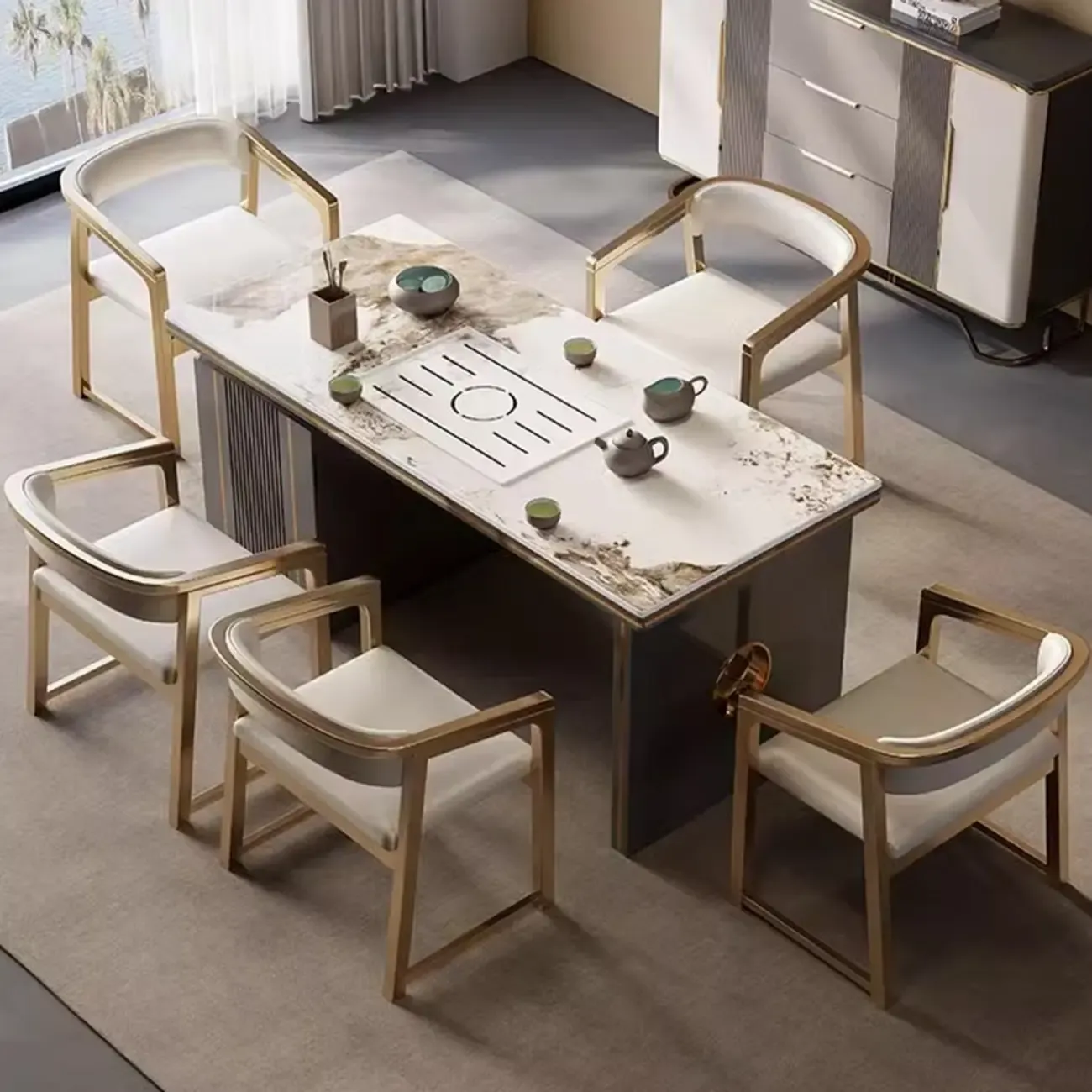 Modern Upholstered Metal Dining Arm Chair