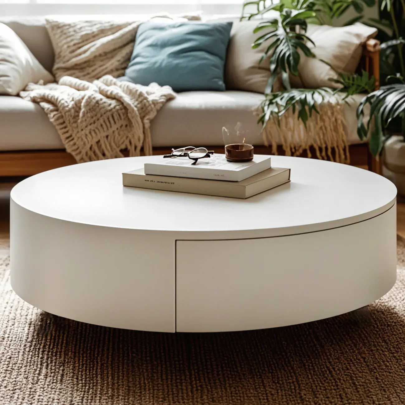 Modern Wooden White Round Nesting Coffee Tables