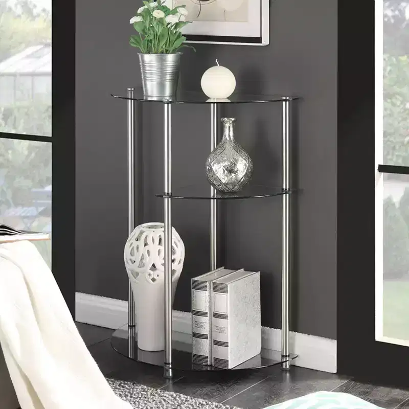 Breighton Home Designs2Go Classic Glass 3 Tier Display Entryway Hall Table in Glass/Chrome