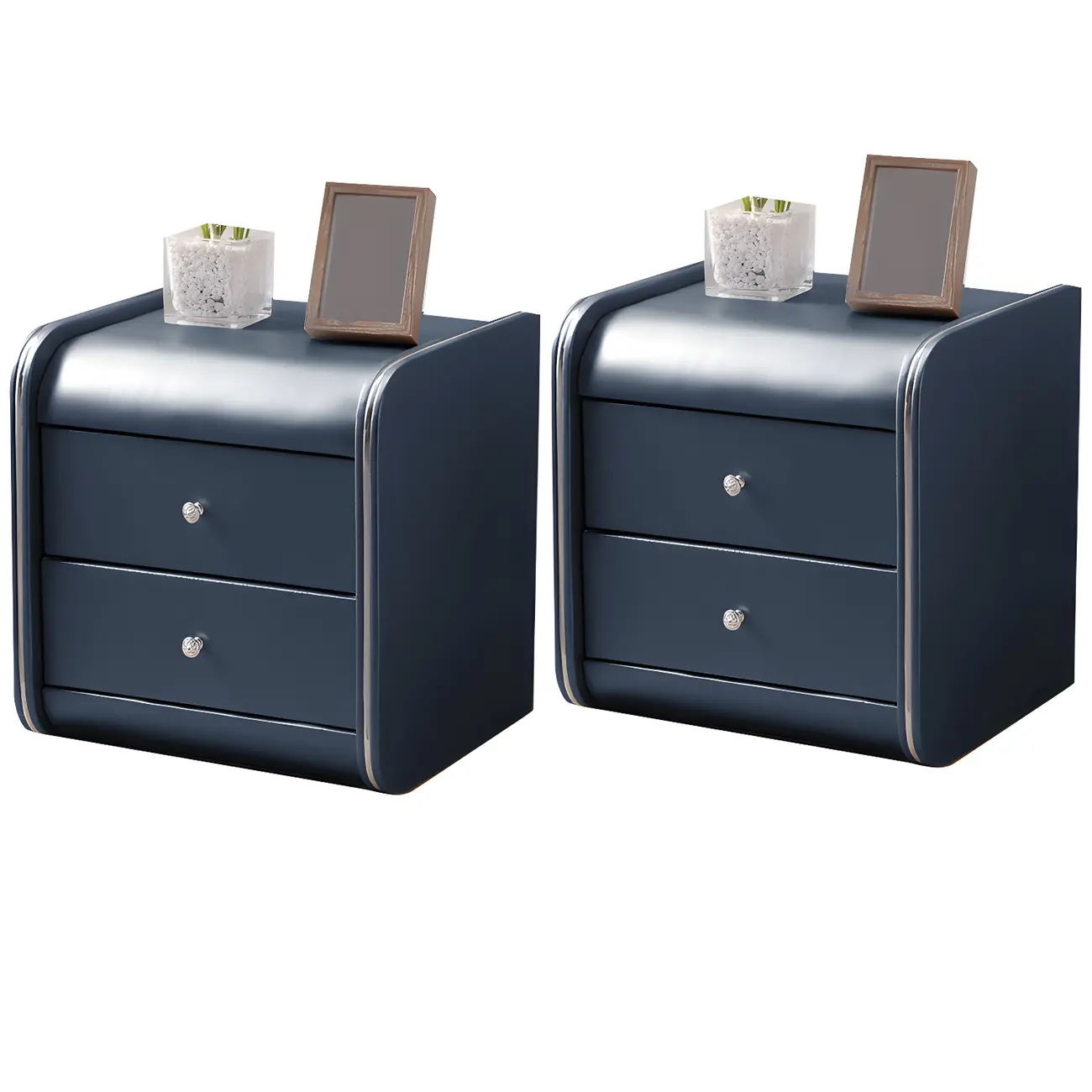Stylish Narrow Faux Leather Bedside Table with 2 Drawers