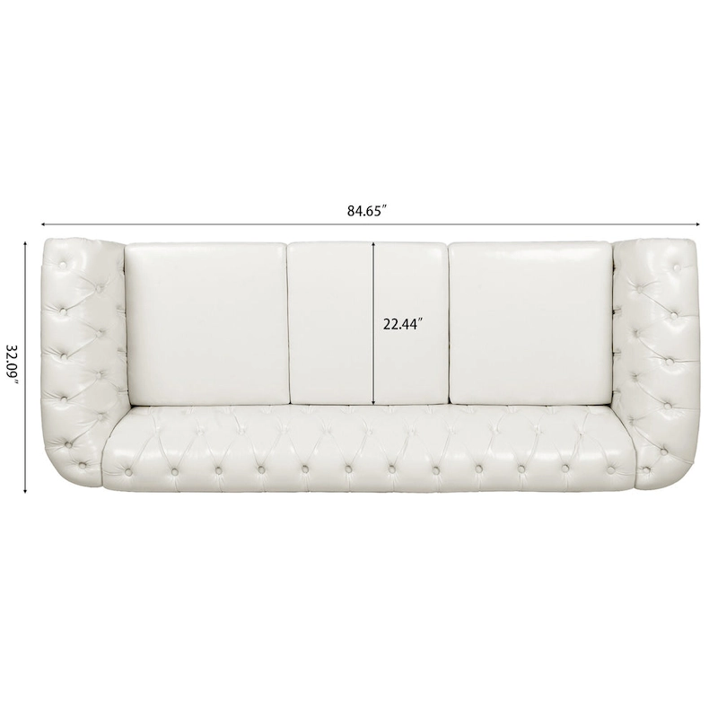 White 84.65 Chesterfield PU Leather 3-Seater Sofa with Button Tufted Backrest