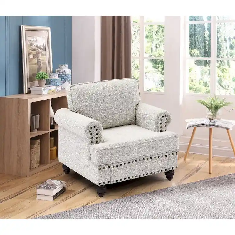 37.2 Chenille Upholstered Accent Chair with Nailheads
