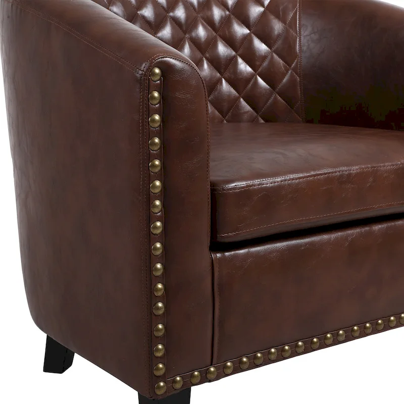 Accent Barrel Chair Living Room With Nailheads And Solid Wood Legs