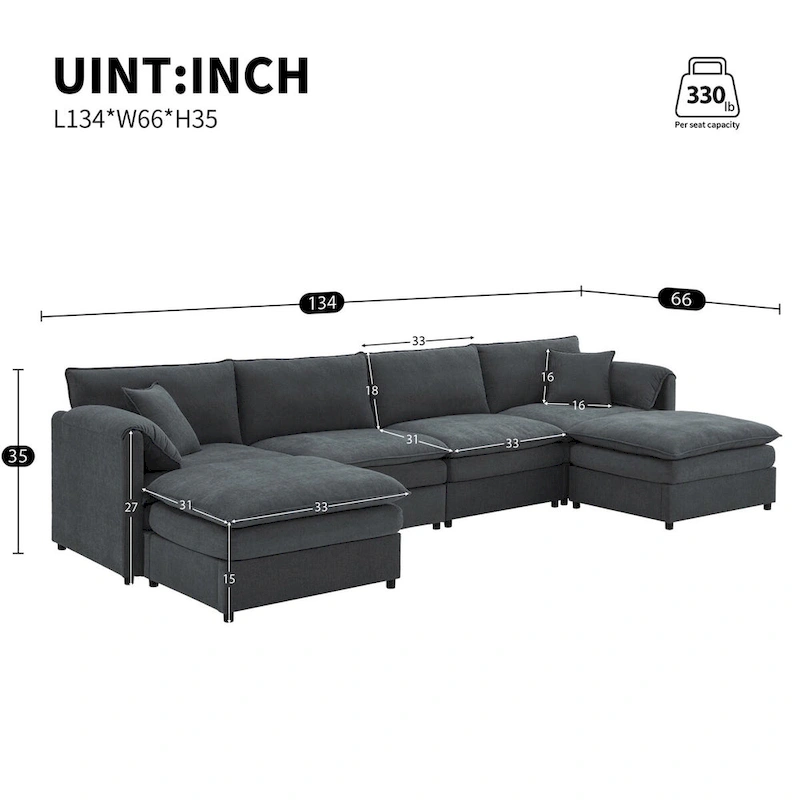 134*66 Chenille Modular Sectional Sofa