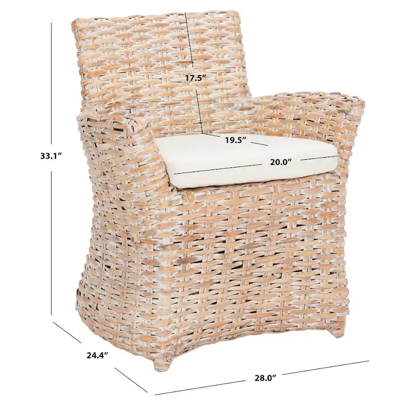 SAFAVIEH Ginny Wicker Washed Out Grey Arm Chair - 28 W x 24 D x 33 H - 28Wx24Dx33H