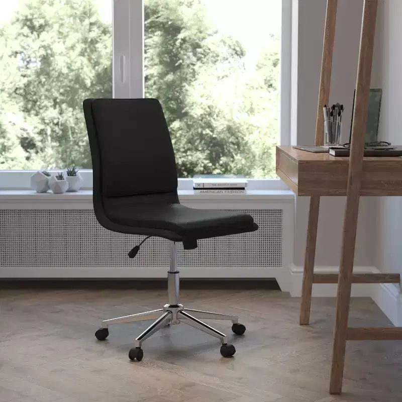 Emma and Oliver Modern Faux Leather Upholstered Mid-Back Home Office Chair with 5 Star Base and Pneumatic Seat Height Adjustment