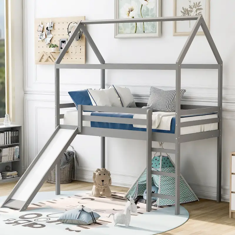 Twin Pine Loft House Bed with Slide
