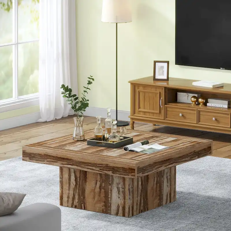 Square Coffee Table with LED Edge Lighting and Open Shelf