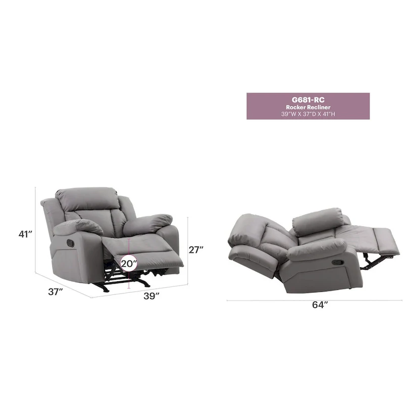 Daria Faux Leather Upholstery Reclining Chair - 38L x 37W x 41H