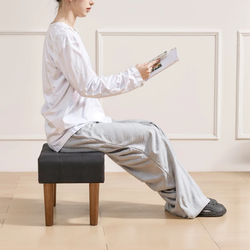 2 Pcs Small Foot Stool Ottoman, Linen Ottoman Foot Rest with Legs, Rectangle Upholstered Footrest