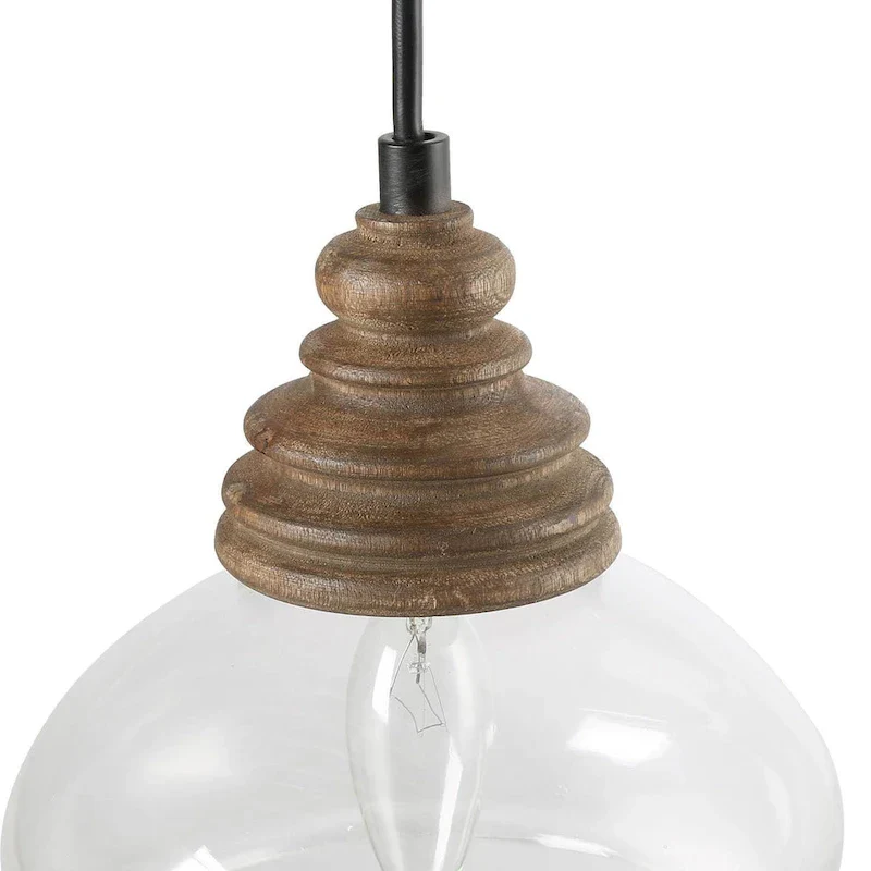 The Gray Barn Farmhouse 1-Light Wood Pendant Lights with Pumpkin Glass Shade - 7.5  L x 7.5  W x 7.5  H