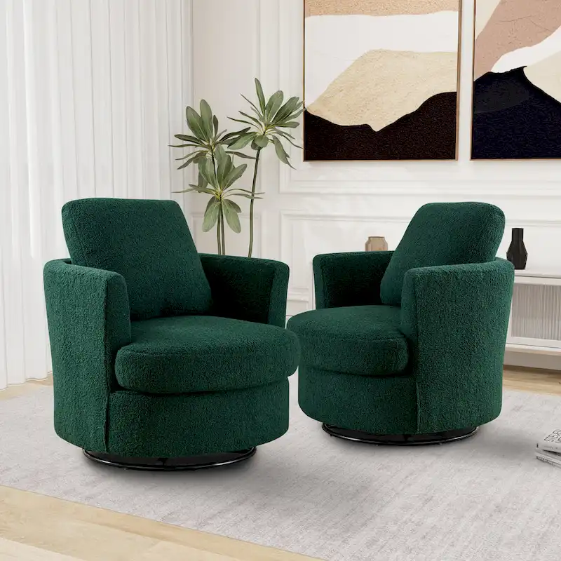 Modern Upholstered Swivel Barrel Chair(Set Of 2)