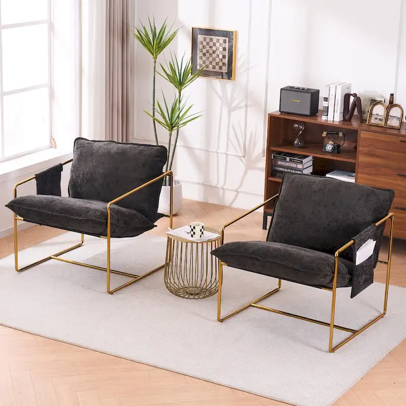 Ouyessir Set of 2 Modern Velvet Accent Chair Linen Sling ArmChair