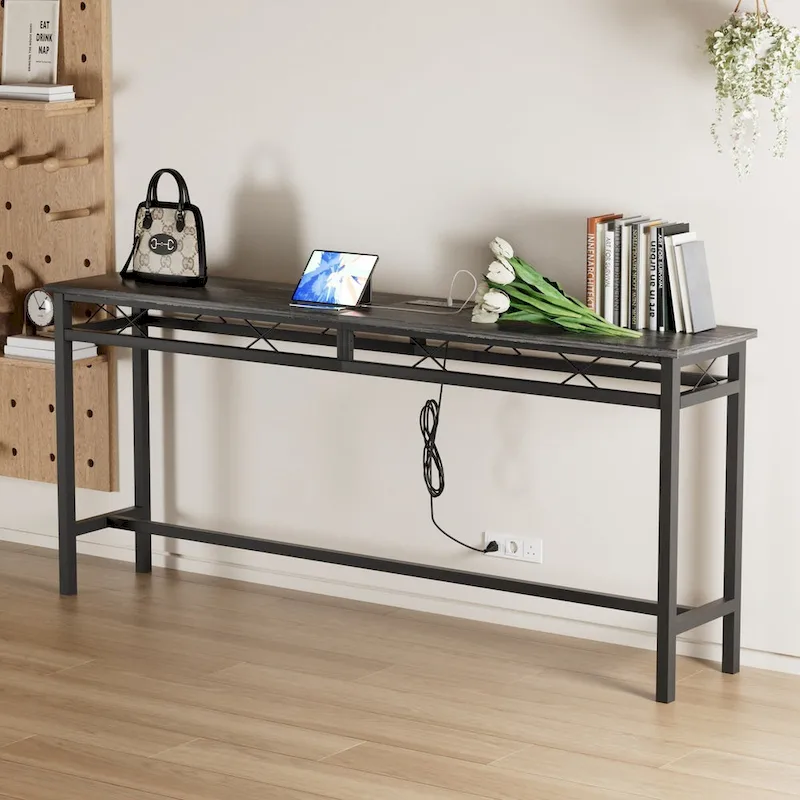 Javlergo Console Table with with Charging Station & USB Ports, Charcoal Gray