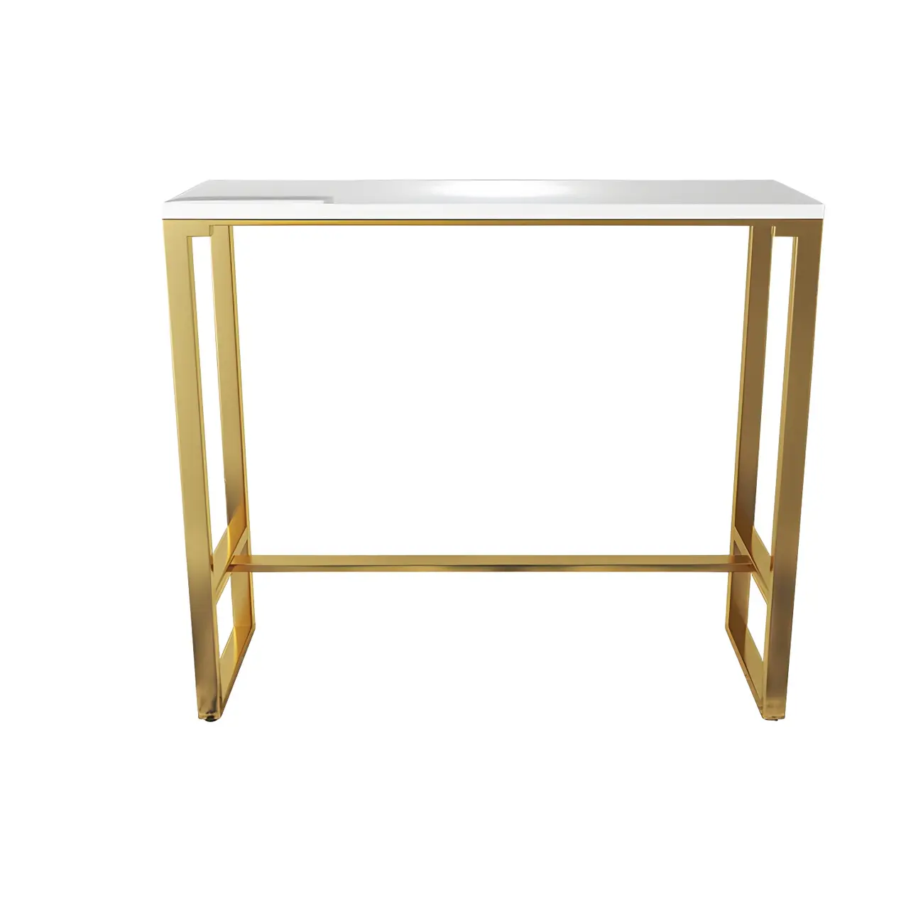 Glam White Faux Marble Golden Metal Trestle Bar Tables