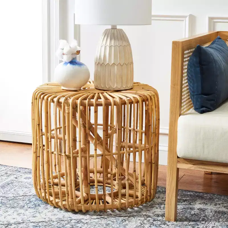Round Rattan Accent Table, Black / Honey Natural, 1-Piece
