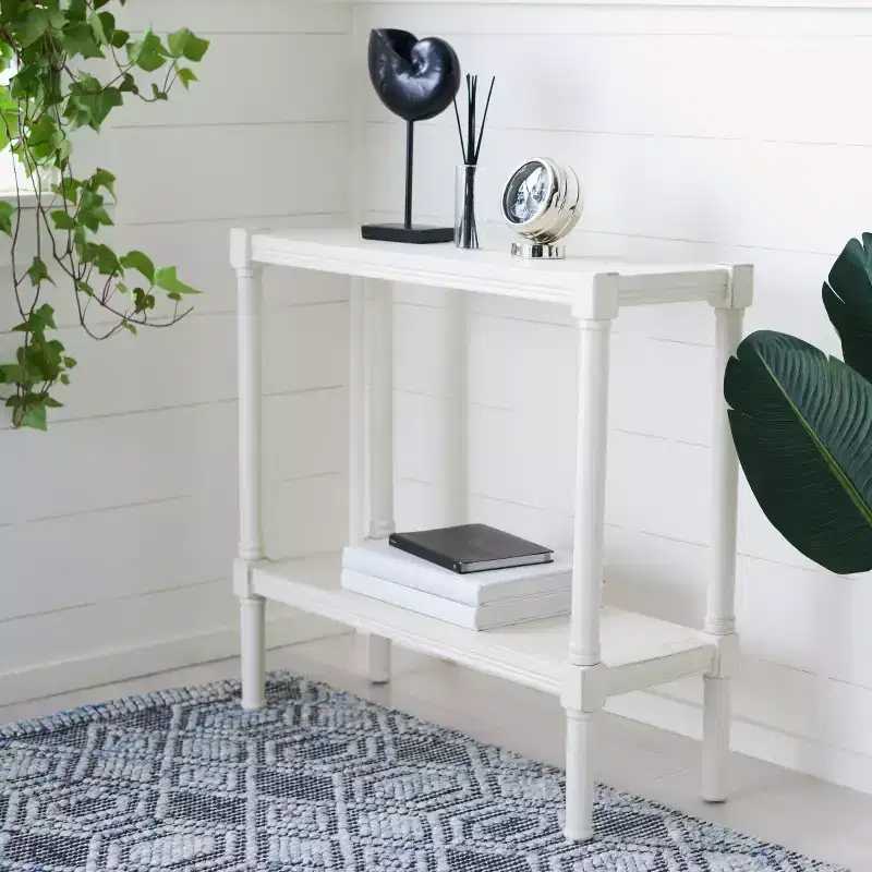 Console Table with Open Shelf – Brown / Distressed White