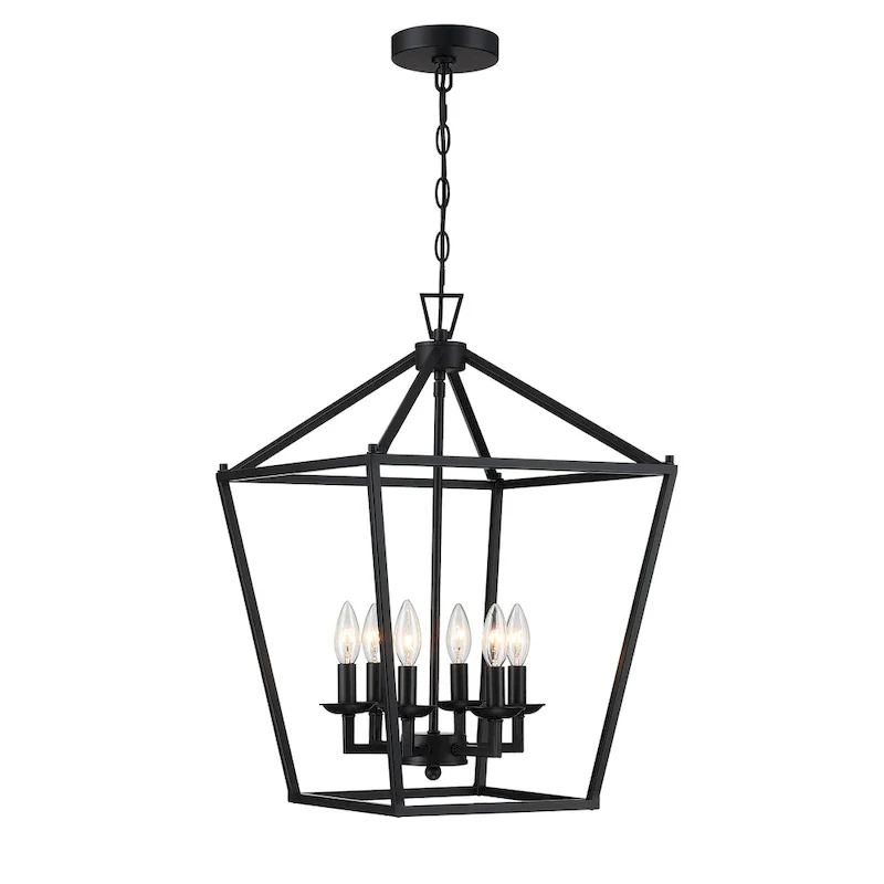 2-PK 16 in. 6-light Geometric Lantern Chandelier with soft gold finish/Matte Black finish
