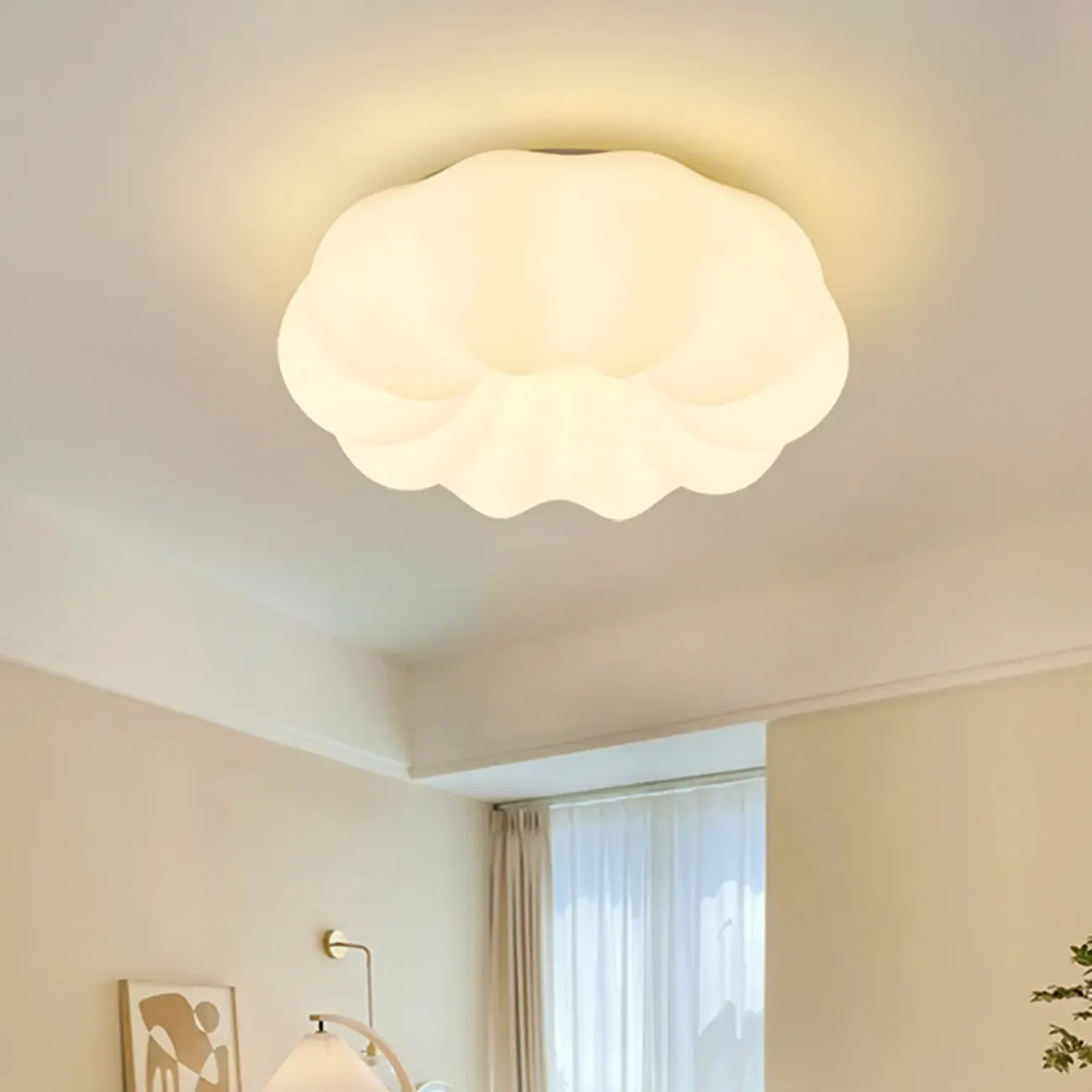 Modern White Geometric LED Dimmable Flush Mount Ceiling Light