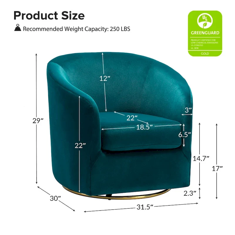 Modern Velvet Curved Swivel Accent Barrel Chair with Metal Base