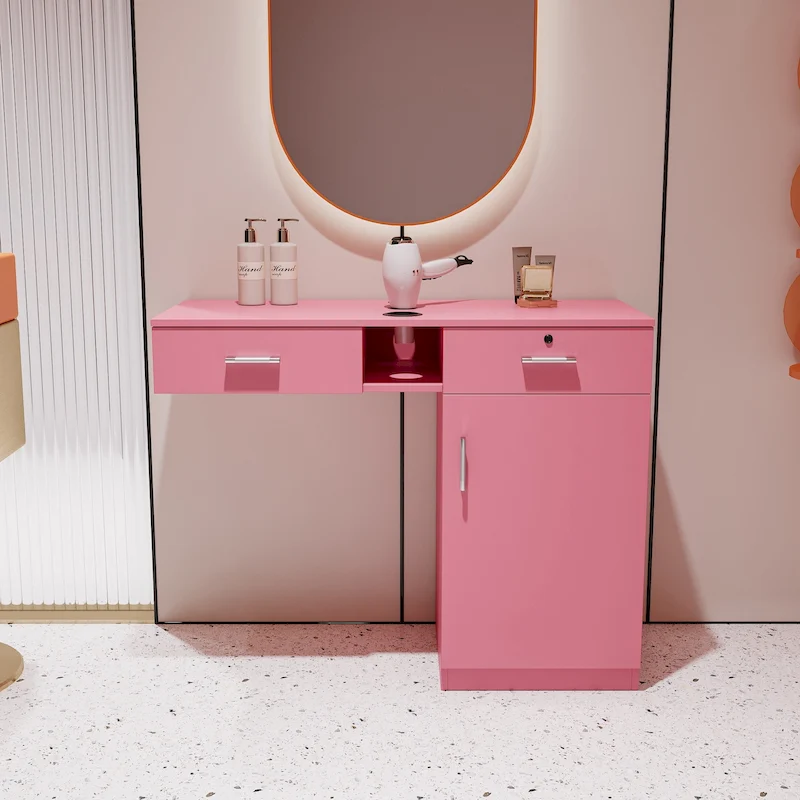 Wood Wall Mount Hair Stylist Salon Station Storage Cabinet Lockable - 15.98 x 40.47 x 32.01