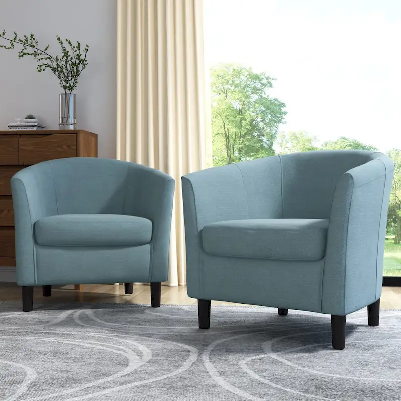Set of 2 Upholstered Modern Barrel Accent Chair Wood Legs