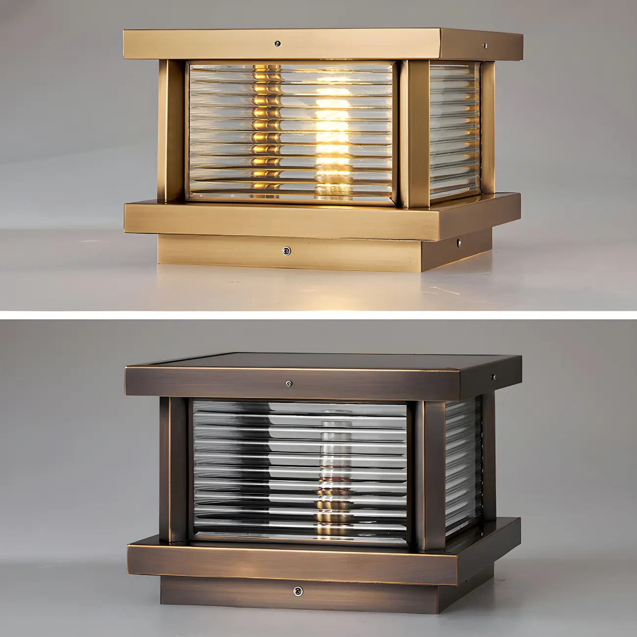 Modern Metal Glass Square Wired Post Cap Light