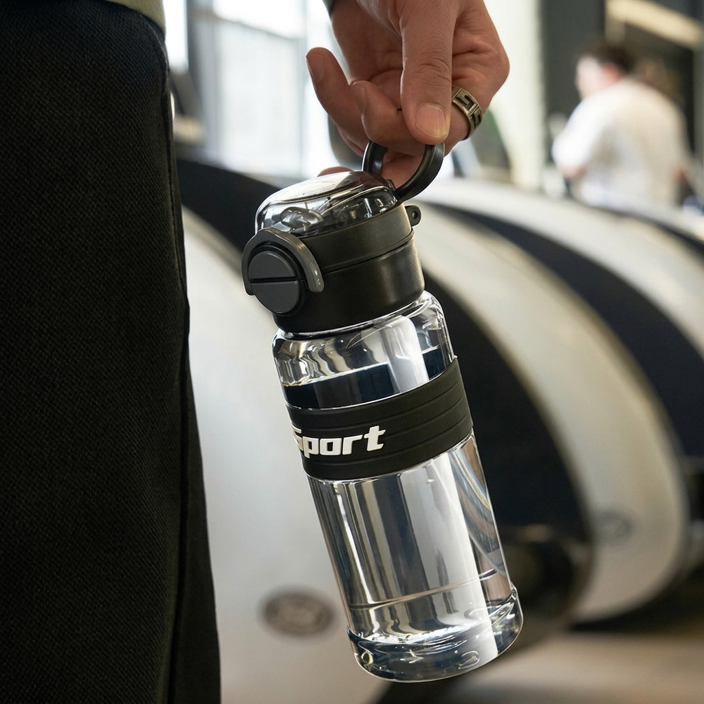 720ML Black Sports Water Bottle with Straw, Safety Lock and Grip Band