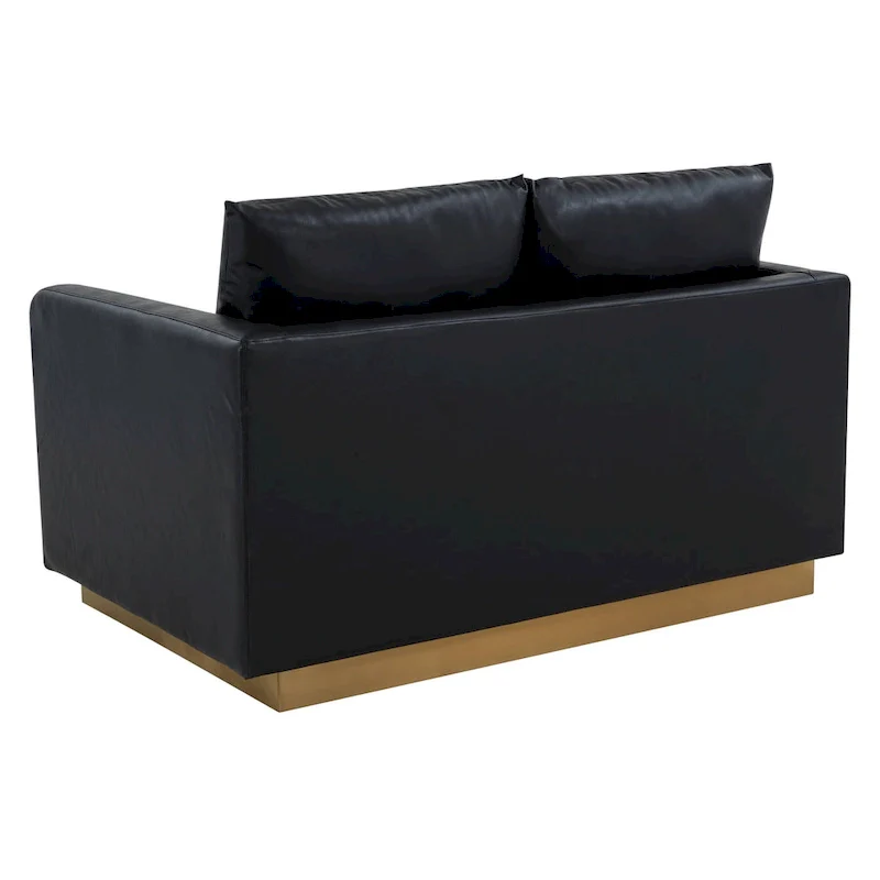 LeisureMod Nervo Modern Leather Loveseat With Gold Base & Cushions - 55.9