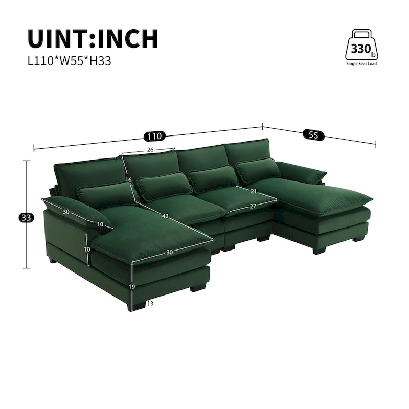 6-seat Upholstered Symmetrical Sofa Furniture U-shaped Sectional Sofa with Waist Pillows