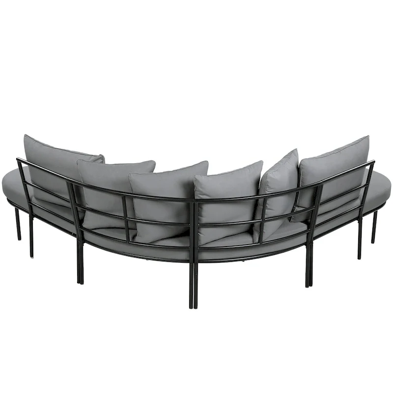 Iron Curved Sectional Sofa Set with Table and Cushions