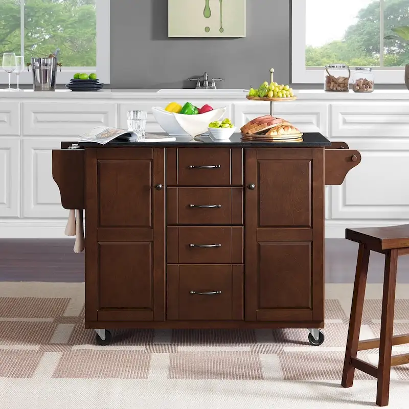 Crosley Eleanor Black Granite Top Kitchen Cart - 18d x 51.5w d 35.25h