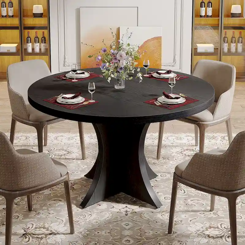 Round Dining Table for 4-6, 47.2 Black Kitchen Table