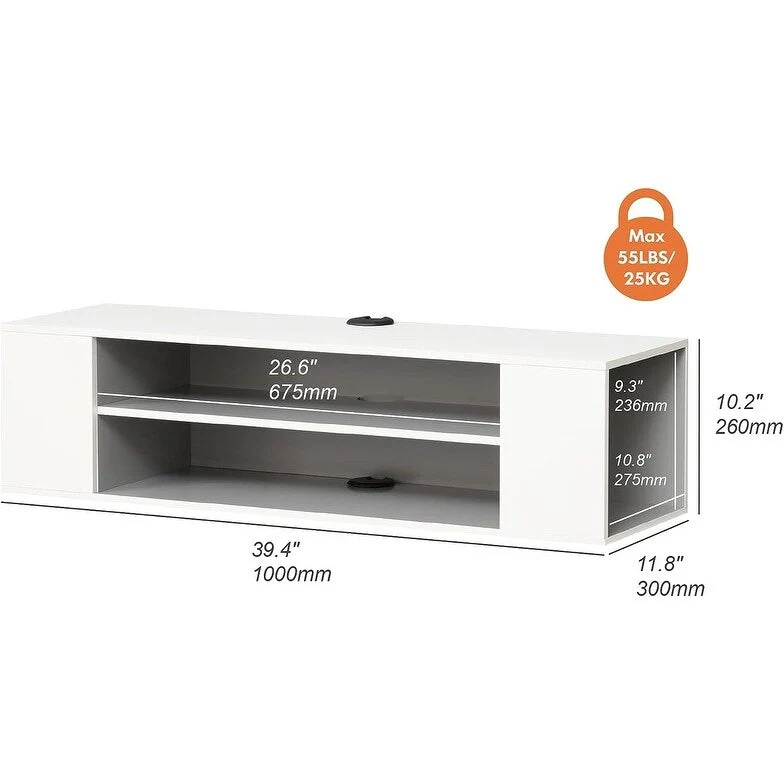 WAMPAT Floating TV Stand Shelf Wall Mounted Entertainment Center Floating Cabinet Media Hutch Under TV, 39 Inch