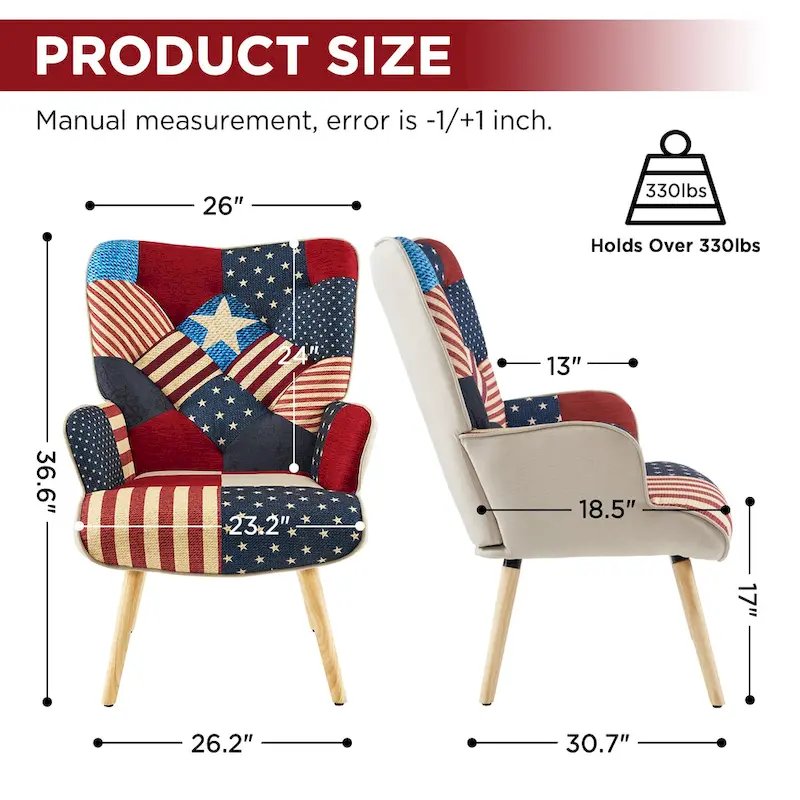 Linen Upholstered Modern Armchair Accent Chair with Wood Legs