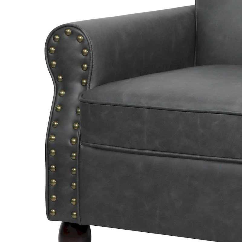 2 Set Nailheads Accent Chair Faux Leather Armchair