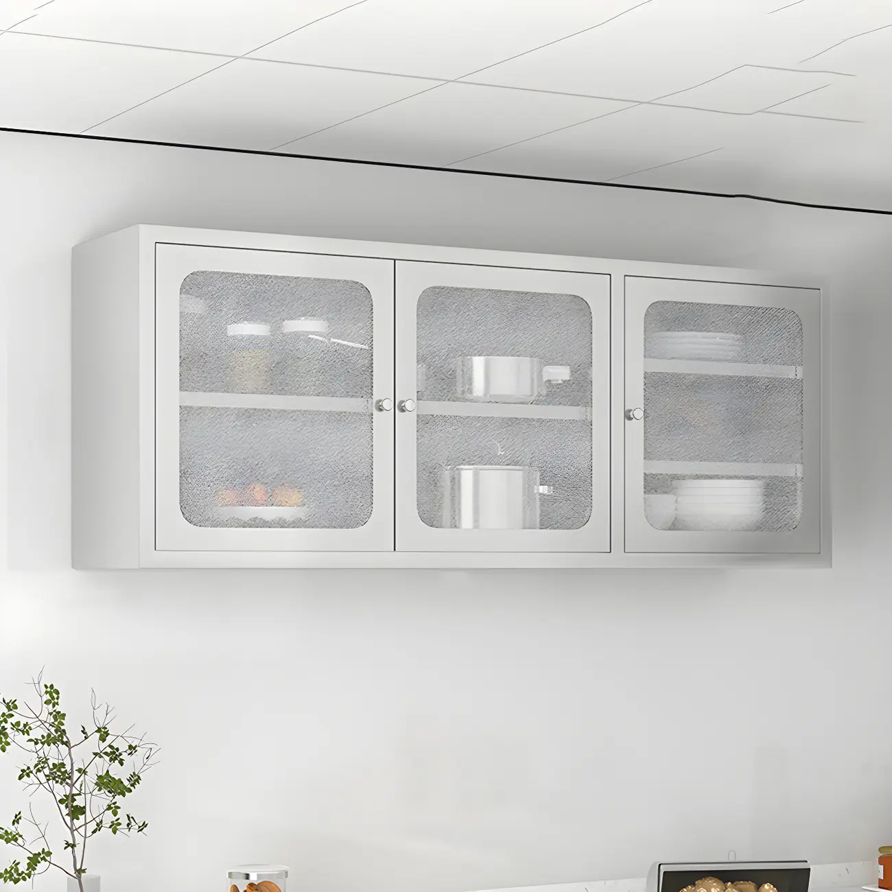 Elegant Stainless Steel Wall-Mounted Display Cabinet