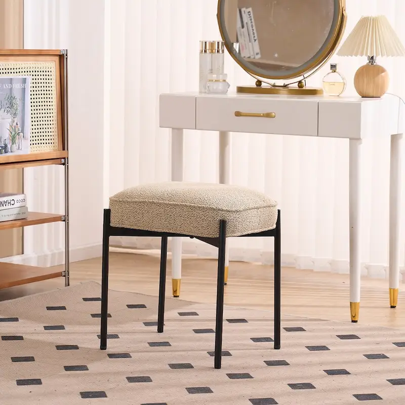 Single Rectangle Ottoman Tufted Lamb Fleece Foot Stool