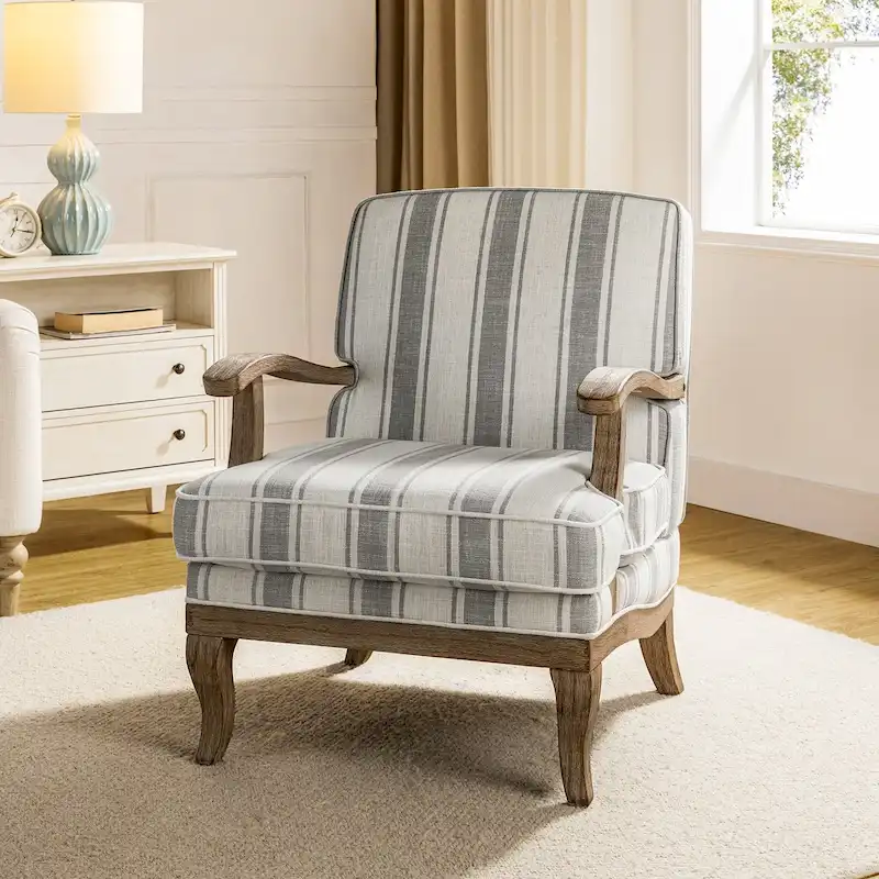 Rinaldo Farmhouse Polyester Armchair with Solid Wood Legs by HULALA HOME