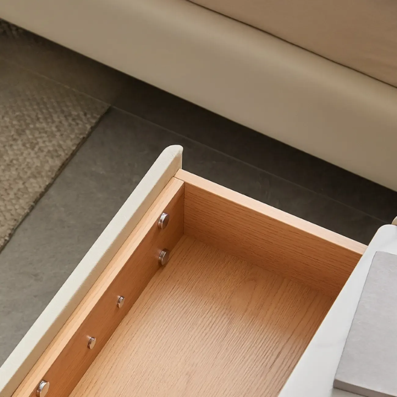 Elegant Modern Faux Leather Stone Top Nightstand